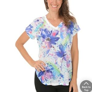 Jess & Jane Sophia Slub Knit Floral Top, P2P 22 in. Made in USA
